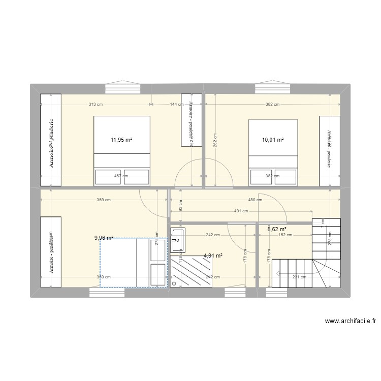 etage5. Plan de 5 pièces et 45 m2