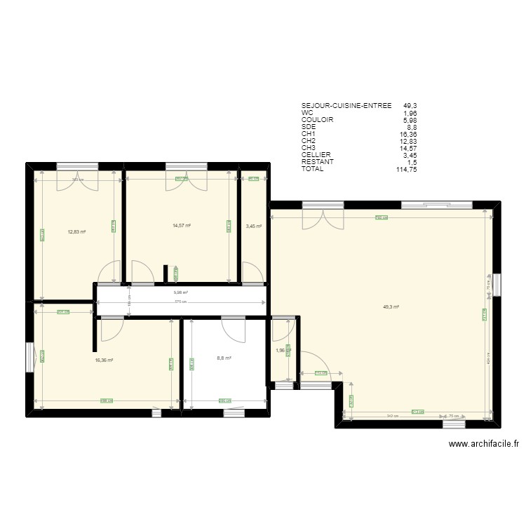 BRACHET RDC COMPLET AVEC SURFACES. Plan de 6 pièces et 98 m2