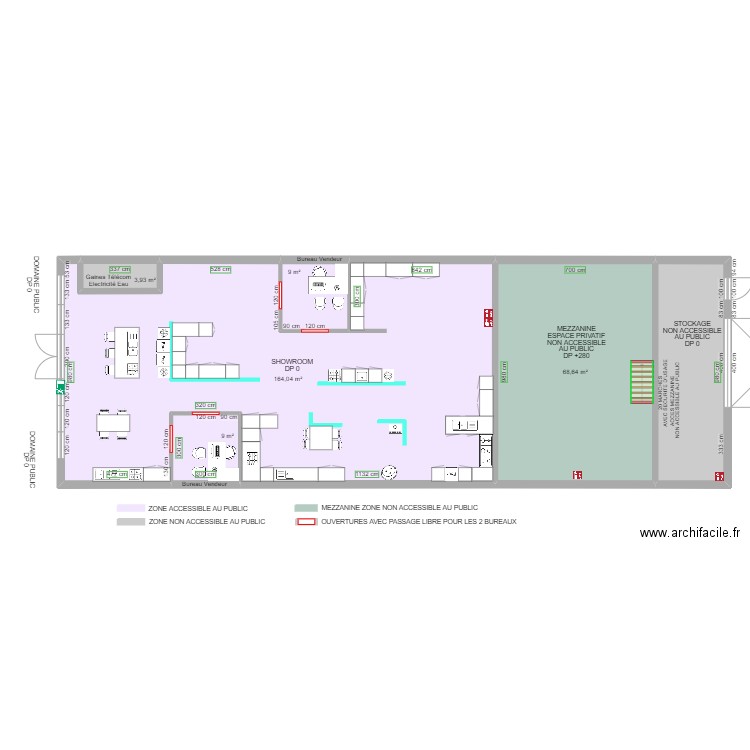 COMERA CUISINES MEZZANINE APRES TRAVAUX. Plan de 6 pièces et 284 m2