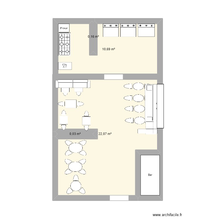 plan restaurant. Plan de 5 pièces et 35 m2