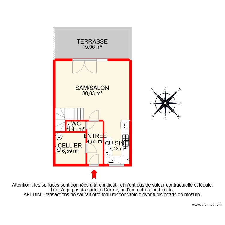 BI 8143 RDC . Plan de 7 pièces et 66 m2