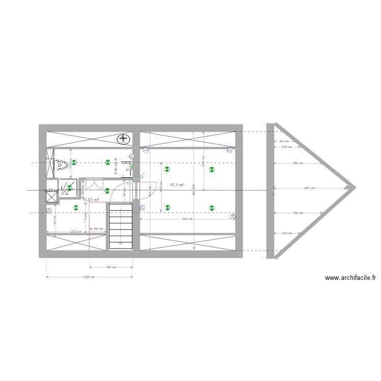 mise en place escalier 29 decembre 2021. Plan de 3 pièces et 28 m2