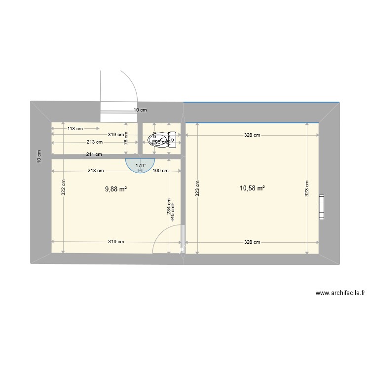 Petit Rezole - 1°étage V2. Plan de 2 pièces et 20 m2