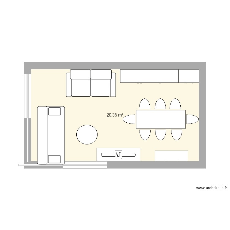 Salon. Plan de 1 pièce et 20 m2