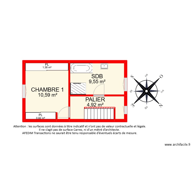 BI8468 etage 1. Plan de 6 pièces et 29 m2