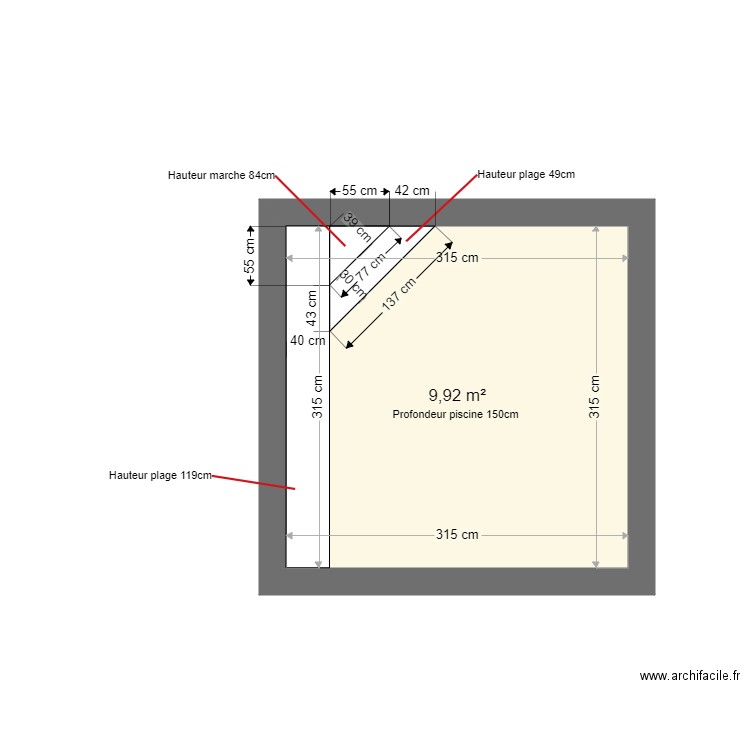Plan piscine détaillé. Plan de 0 pièce et 0 m2