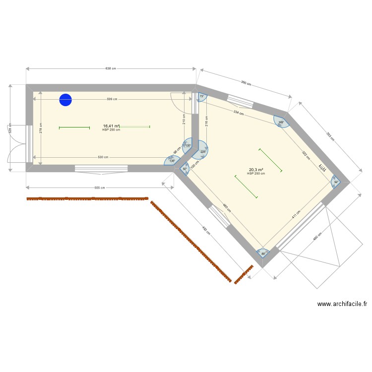 Garage maison rose. Plan de 2 pièces et 37 m2