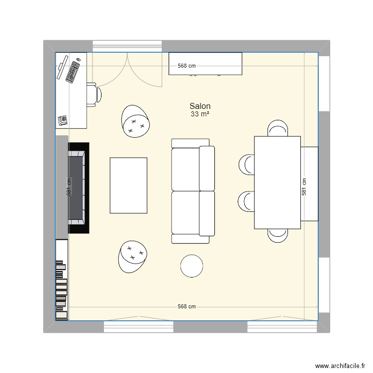 Pynes Living-room V2. Plan de 1 pièce et 33 m2