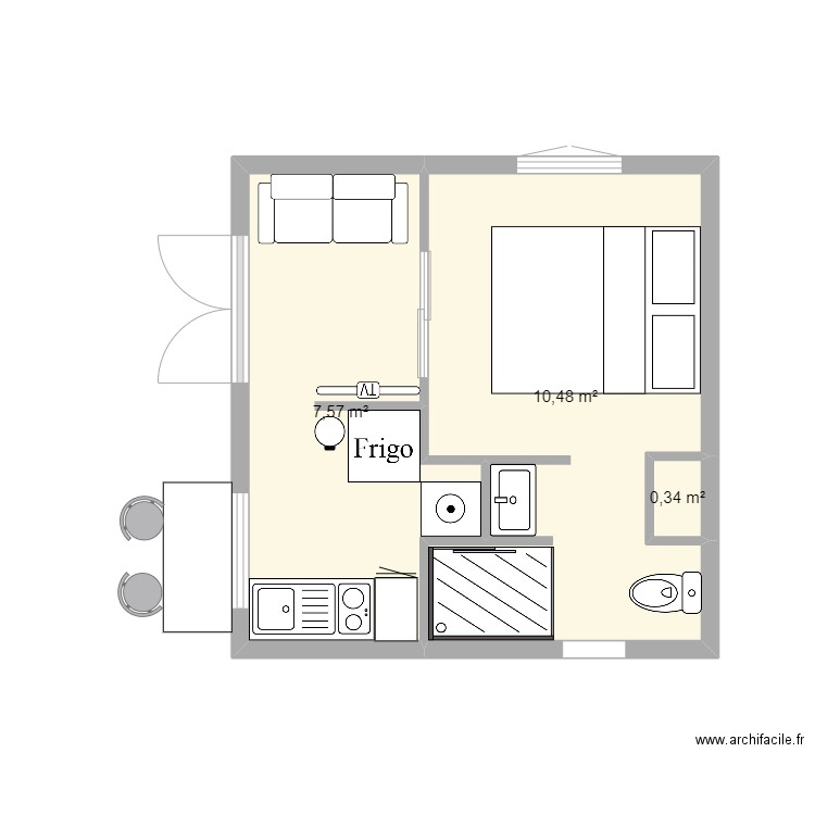 bungalow. Plan de 3 pièces et 18 m2