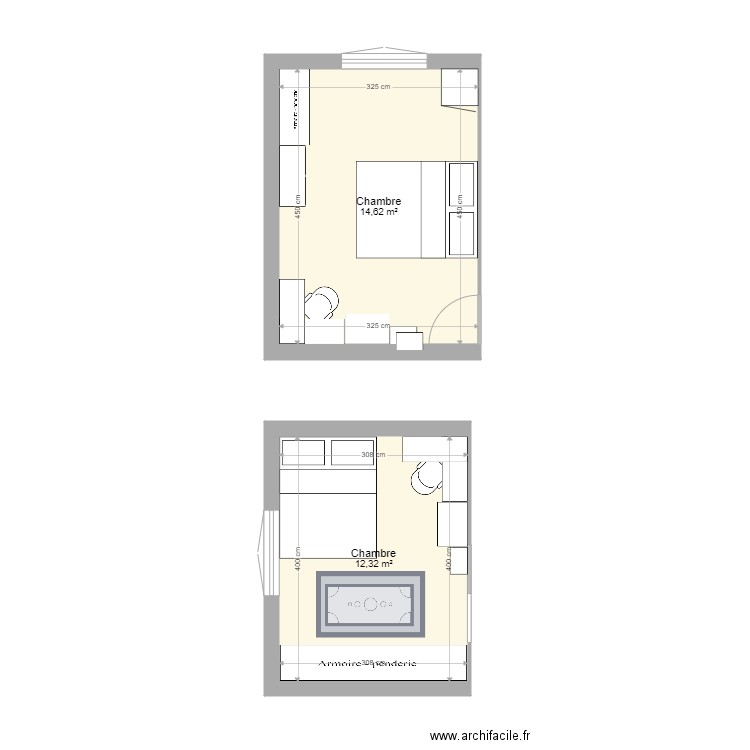 CHA. Plan de 2 pièces et 27 m2