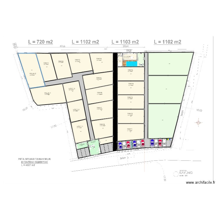 DECOUPAGE 41 ARES. Plan de 48 pièces et 6160 m2