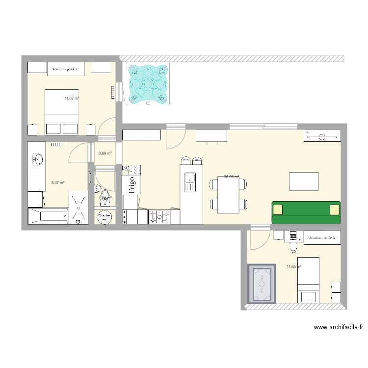 Maison principale. Plan de 6 pièces et 69 m2