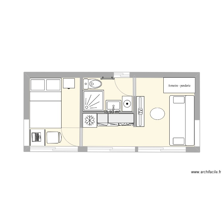 MODULE 6,60 x 3 = 19,80 M2 (20).... Plan de 1 pièce et 16 m2