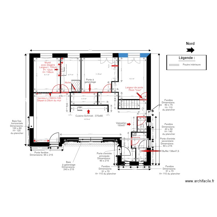 PLAN RDC vierge. Plan de 9 pièces et 95 m2