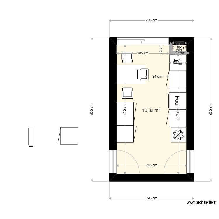 VERRERIE CUISINE2. Plan de 2 pièces et 11 m2