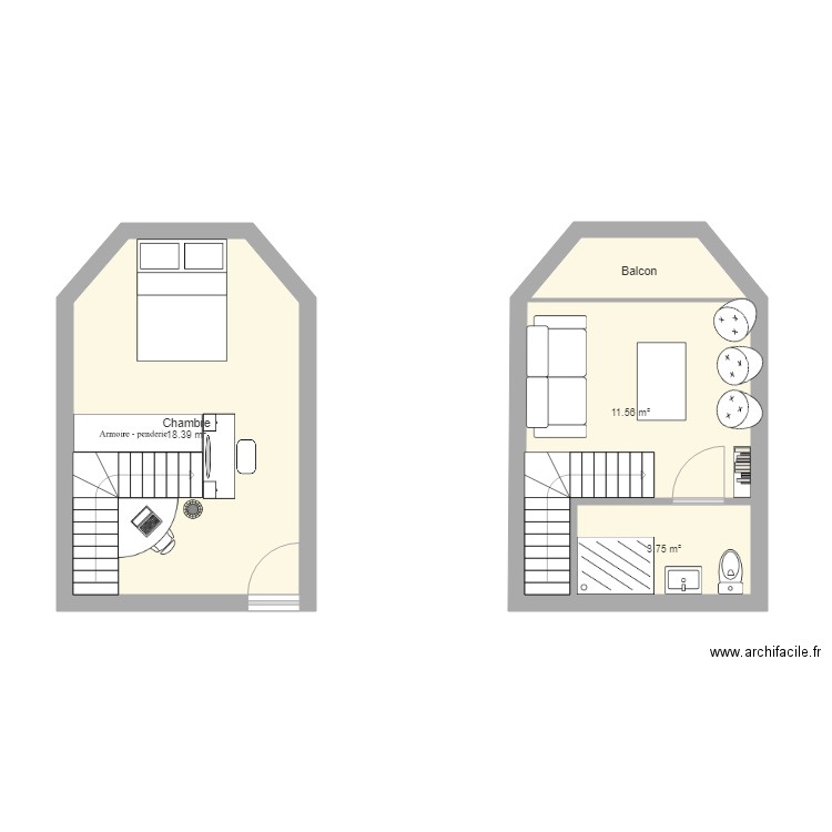 Duplex. Plan de 0 pièce et 0 m2