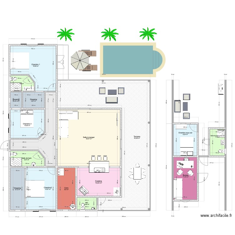 PROJET. Plan de 17 pièces et 231 m2