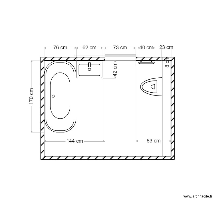 Maison Rennemoulin - Plan SDB 1er étage. Plan de 1 pièce et 7 m2