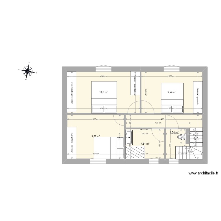 etage7. Plan de 5 pièces et 44 m2