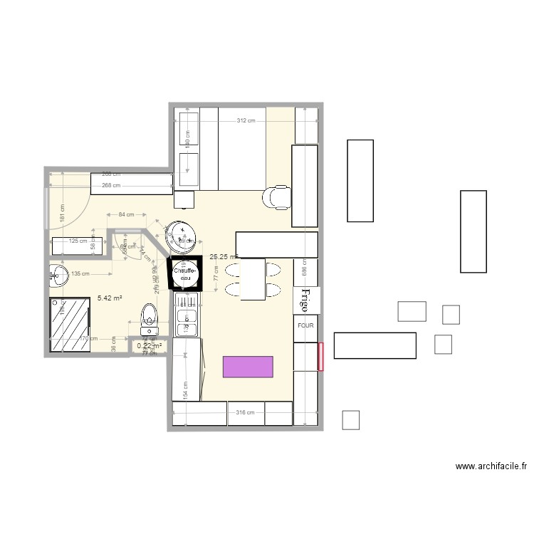 appartement 30 m clos meublé version 002. Plan de 0 pièce et 0 m2