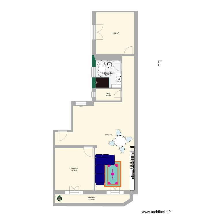 3r Dijon - sdb2. Plan de 6 pièces et 78 m2