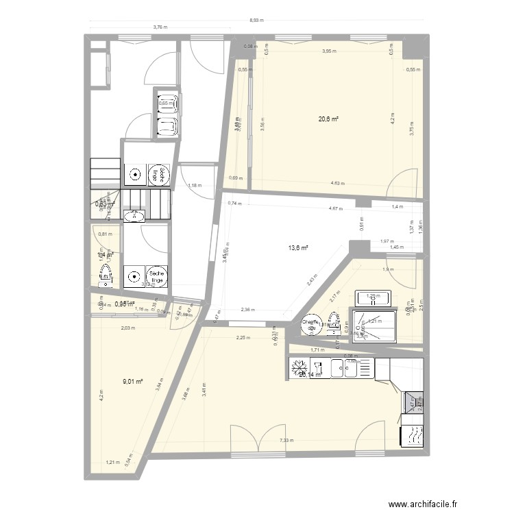 boetie bas modifié 0323. Plan de 9 pièces et 73 m2