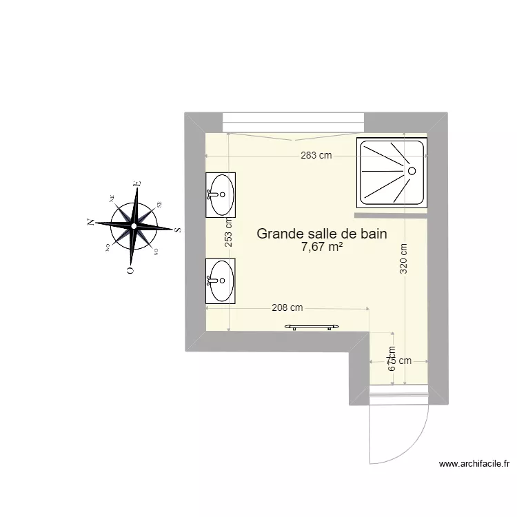 Grande salle de bain. Plan de 