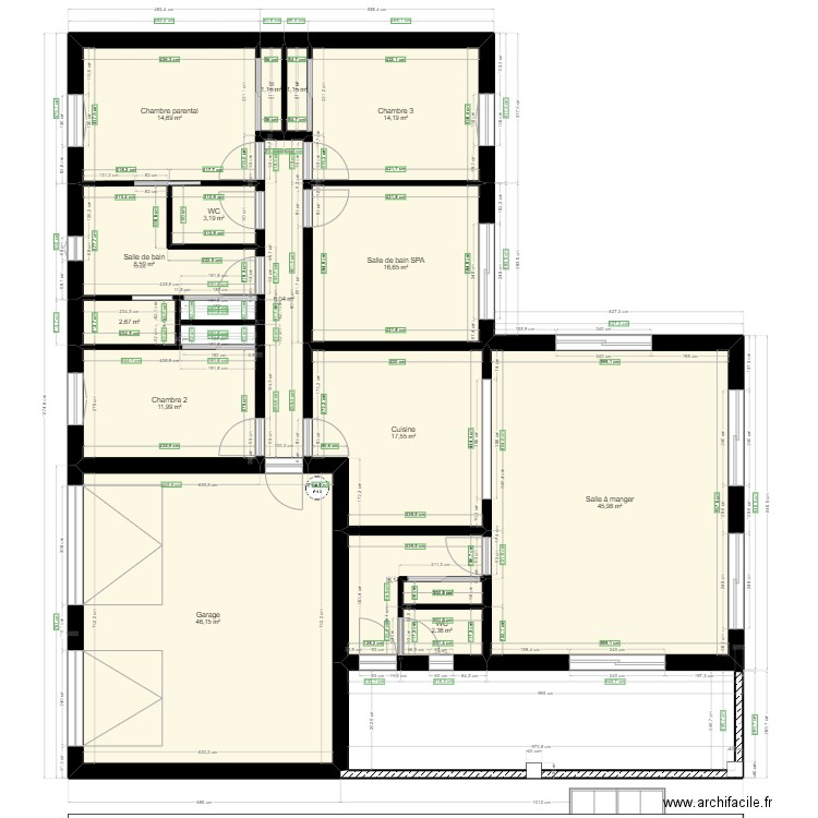 maison 2* final. Plan de 16 pièces et 202 m2