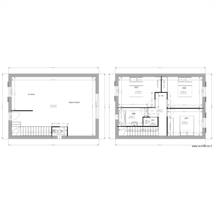 maison etage 96 49m2. Plan de 0 pièce et 0 m2