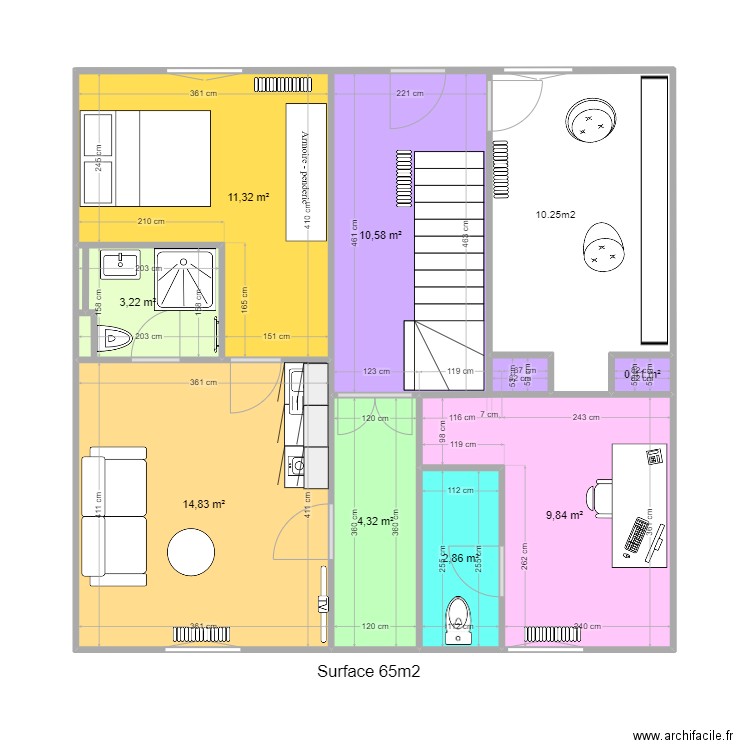 Dubessey rdc surface 1. Plan de 8 pièces et 57 m2