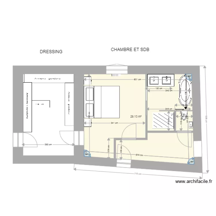 dressing chambre sdb. Plan de 0 pièce et 0 m2