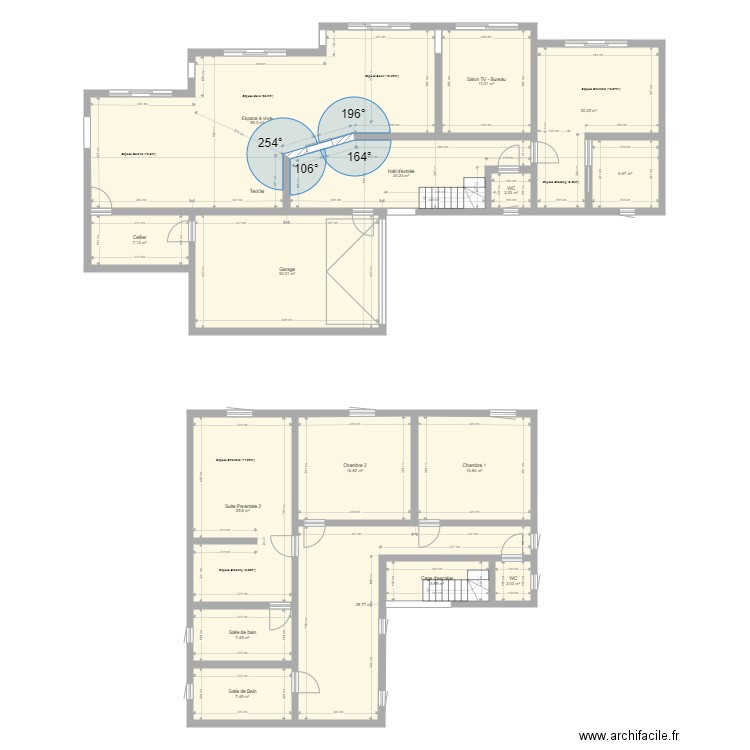 rdc + étage 2. Plan de 16 pièces et 269 m2