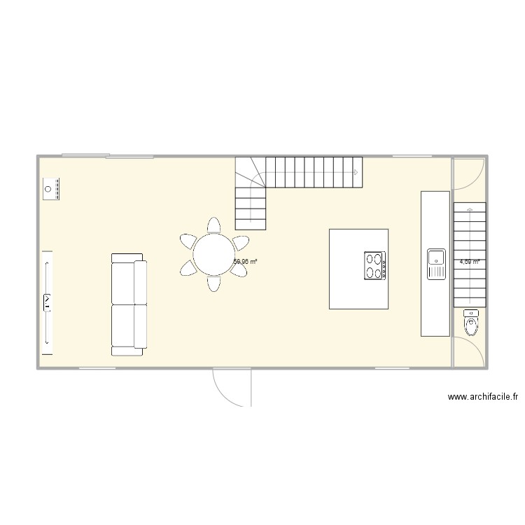 sejour . Plan de 2 pièces et 65 m2