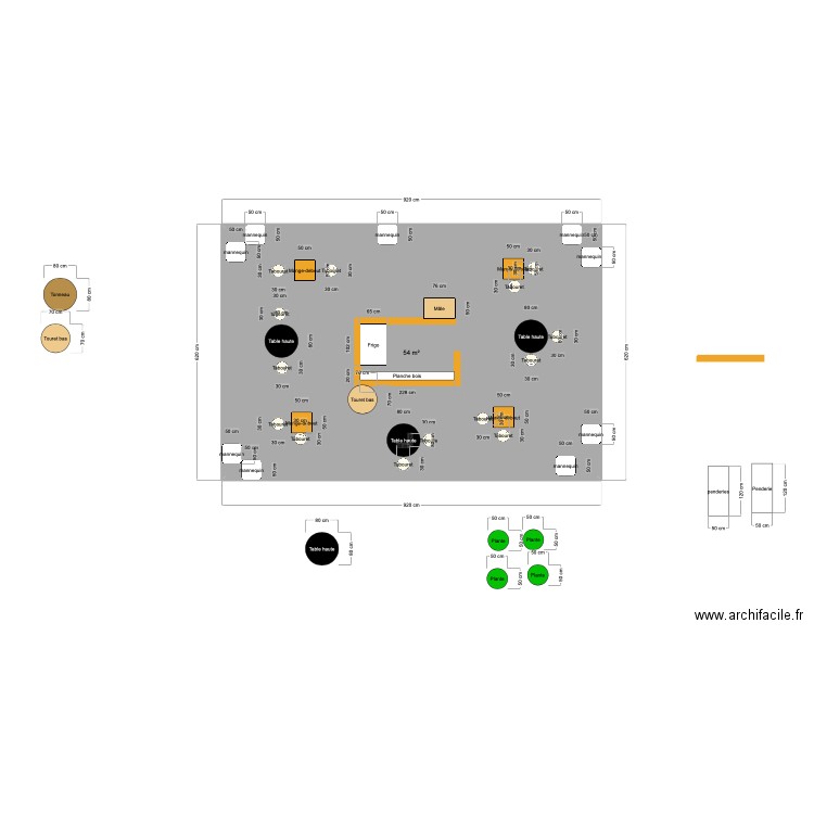 plan salon funexpo. Plan de 1 pièce et 54 m2