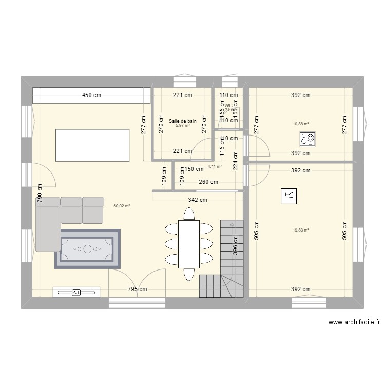 FOURS A CHAUX T3  RDC  frigo intégré. Plan de 6 pièces et 93 m2