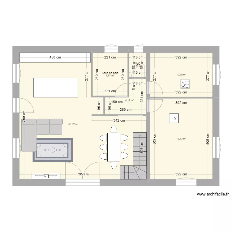 FOURS A CHAUX T3  RDC  frigo int&eacute;gr&eacute;. Plan de 