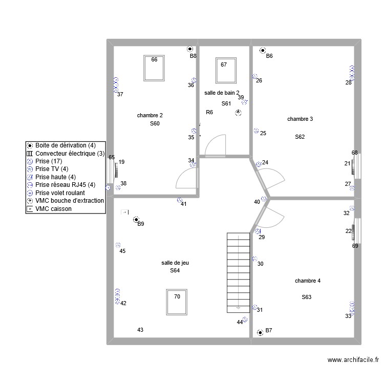 jerome prise de courant 1er etage. Plan de 5 pièces et 104 m2