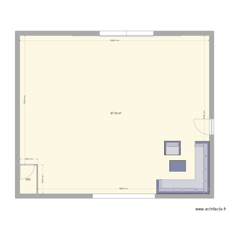 piscine. Plan de 2 pièces et 99 m2