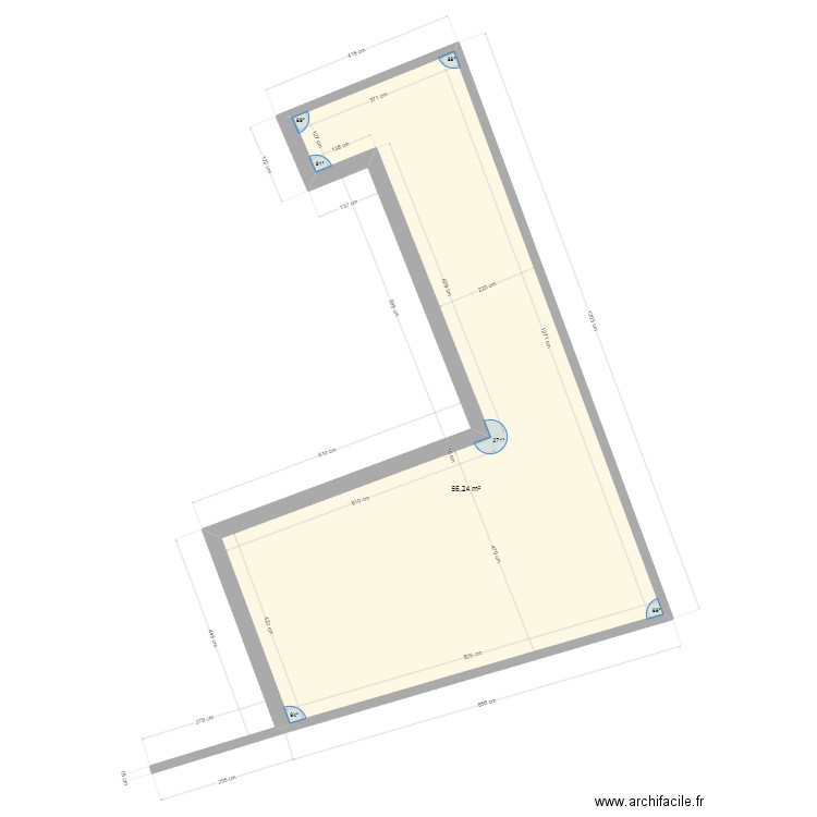 Plan terrasse. Plan de 1 pièce et 56 m2