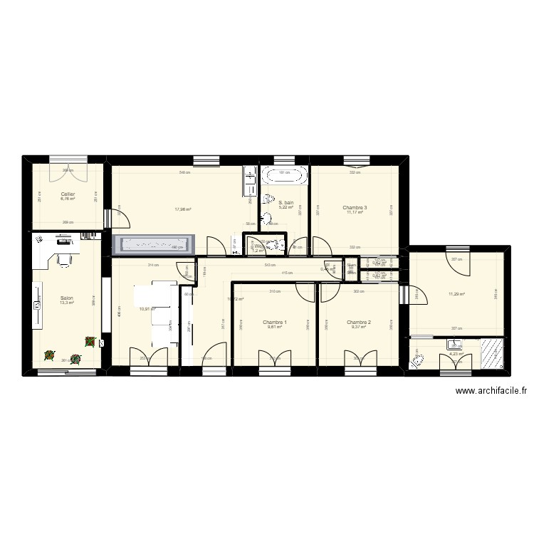 WINISKY Projet LUX. Plan de 15 pièces et 113 m2