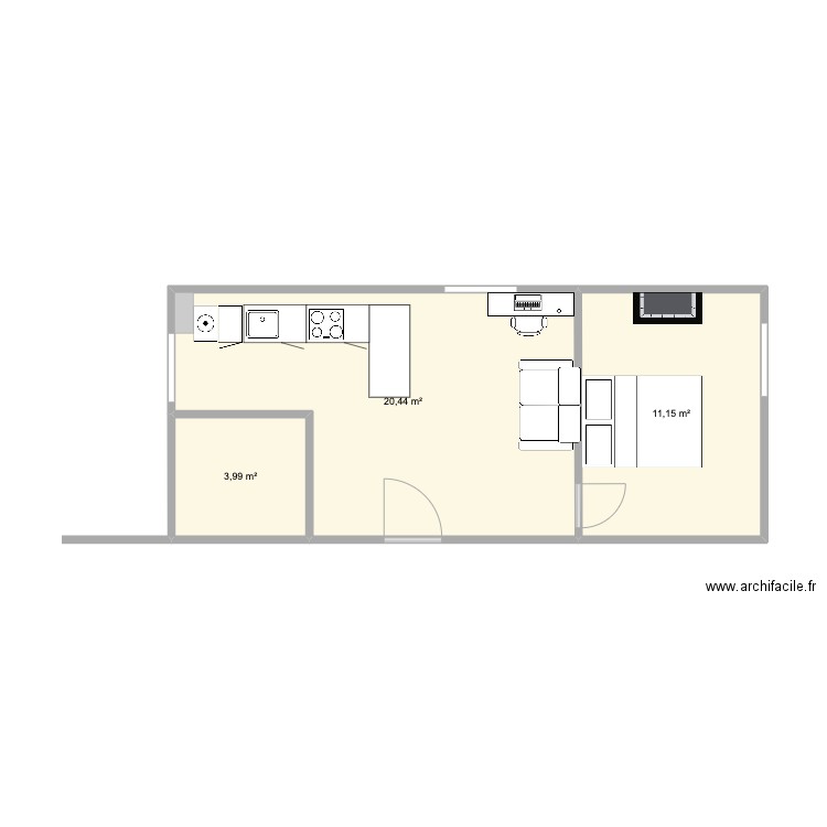appartement. Plan de 3 pièces et 36 m2