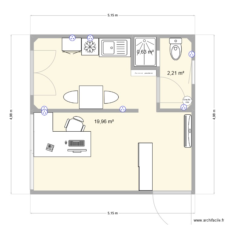 bureau dépot. Plan de 3 pièces et 23 m2