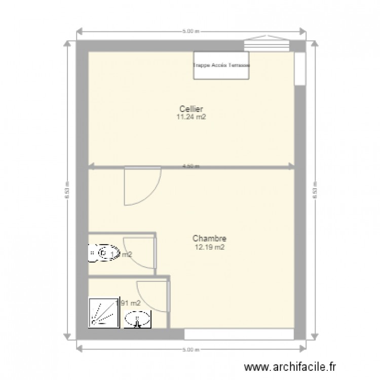 Isolation Garage Actuel . Plan de 4 pièces et 27 m2