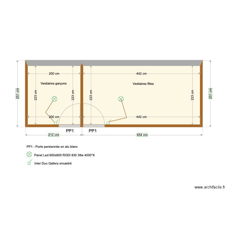 LP Mahina Vestiaire. Plan de 2 pièces et 14 m2