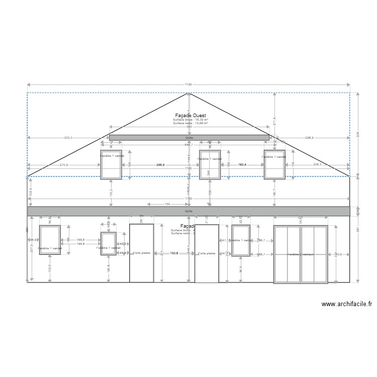 facade OUEST. Plan de 0 pièce et 0 m2