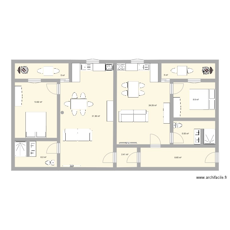2 appartements. Plan de 0 pièce et 0 m2