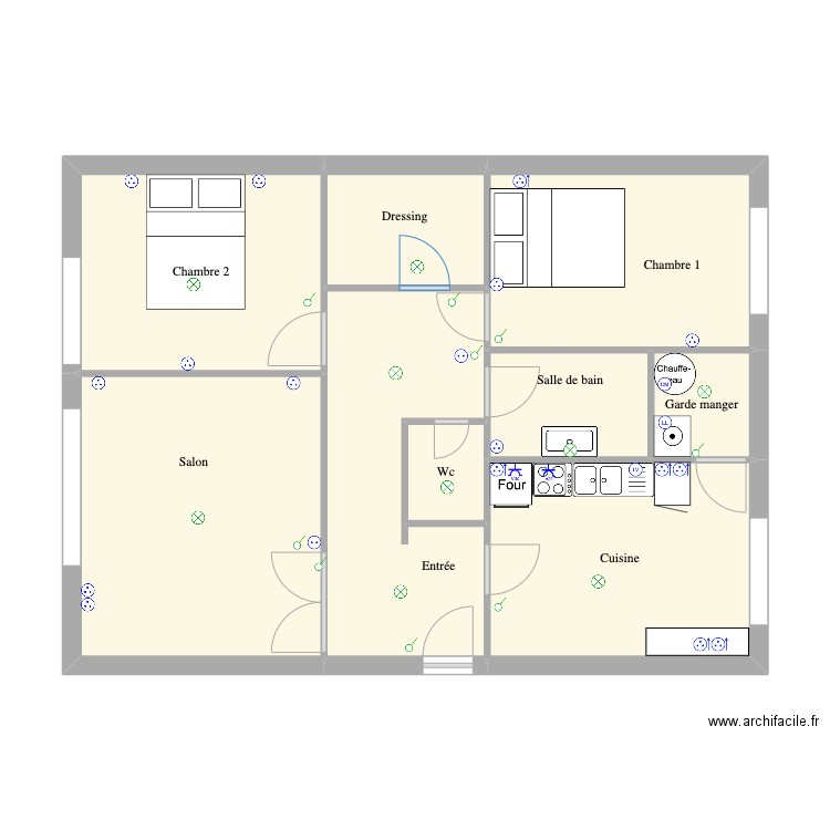 Chauvin. Plan de 9 pièces et 61 m2