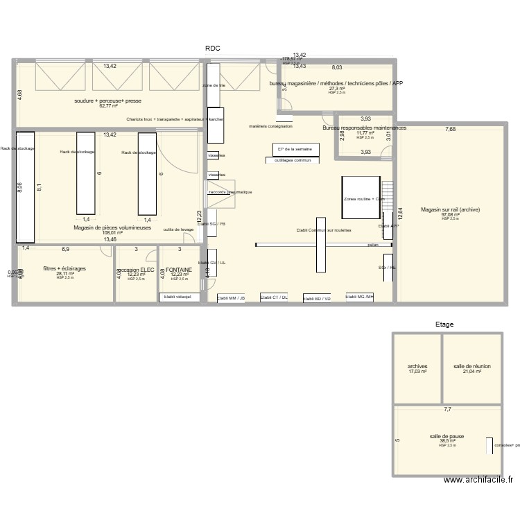 atelier de maintenance V. Plan de 15 pièces et 450 m2