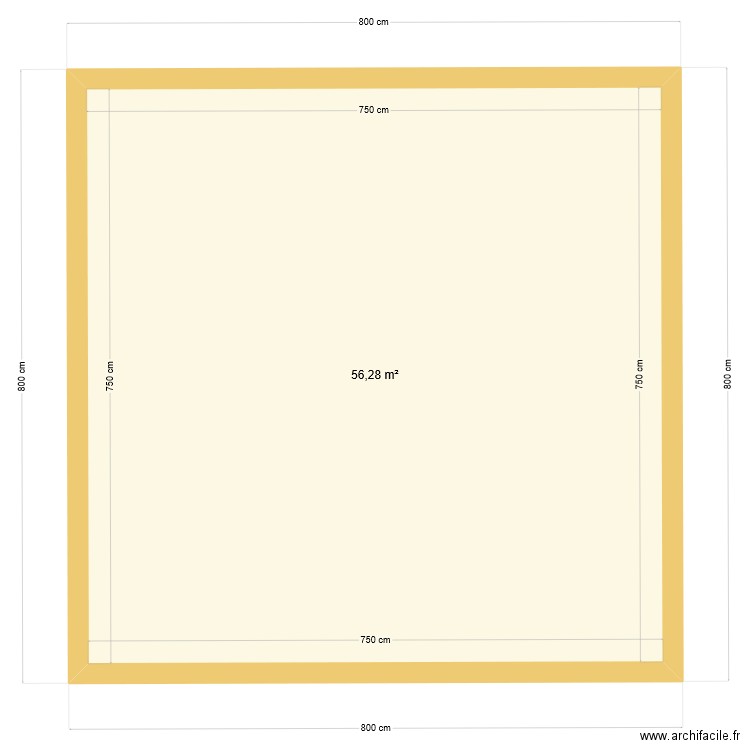 Maison 8 * 8 m. Plan de 1 pièce et 56 m2