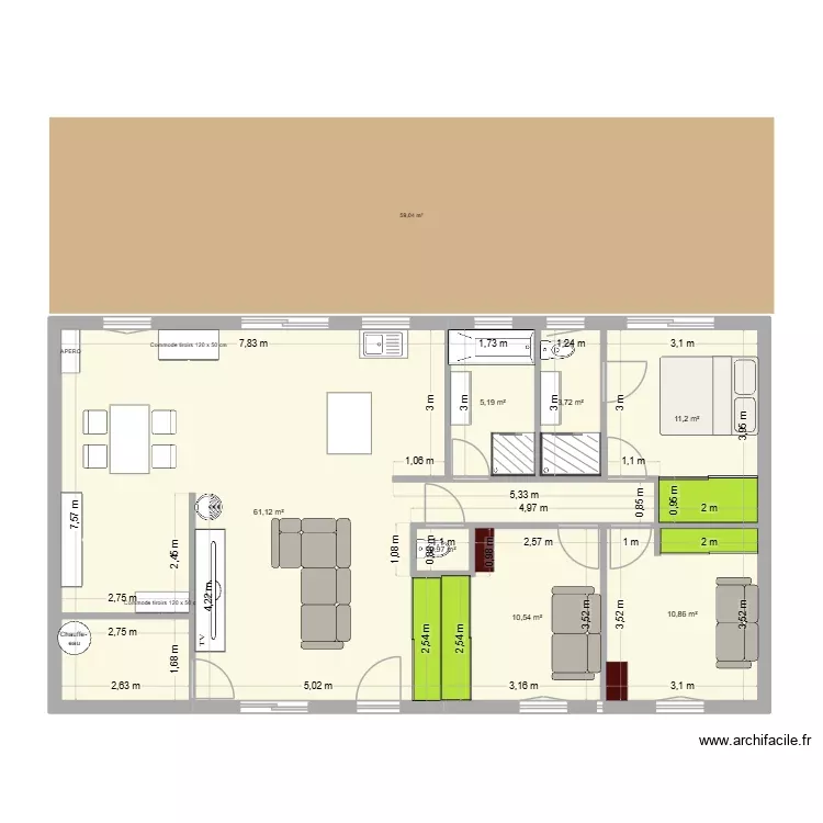 maison Ribecourt. Plan de 7 Pièces et 104 m²